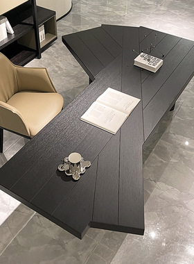 白蜡木黑色单人办公桌工作室设计师创意双人台式电脑桌多人会议桌