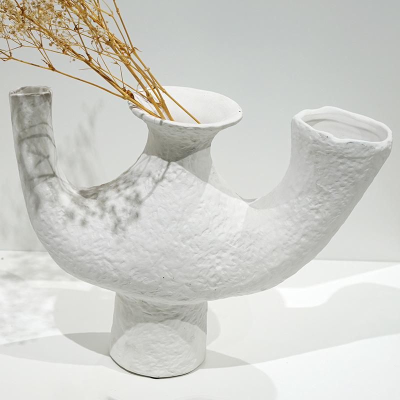 匠形创意黑白陶瓷花瓶 北欧工艺品陶瓷摆件 家居样板间软装饰品