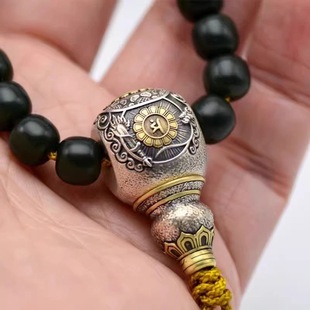 s925纯银妙吉祥文殊菩萨三通文玩佛珠手串高端配饰diy猴头百香籽