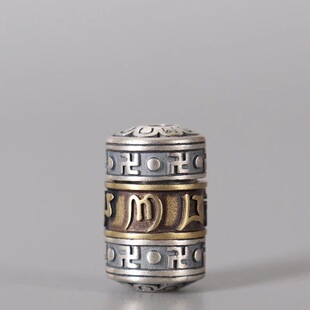 s925纯银六字真言大孔桶珠可转动莲花隔珠diy小金刚手串文玩配饰