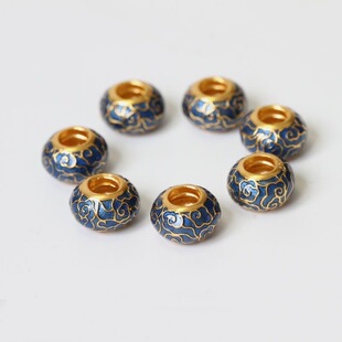 925纯银宫廷烧珐琅彩桶珠螺纹大孔隔珠云纹单珠顶珠文玩串珠配饰