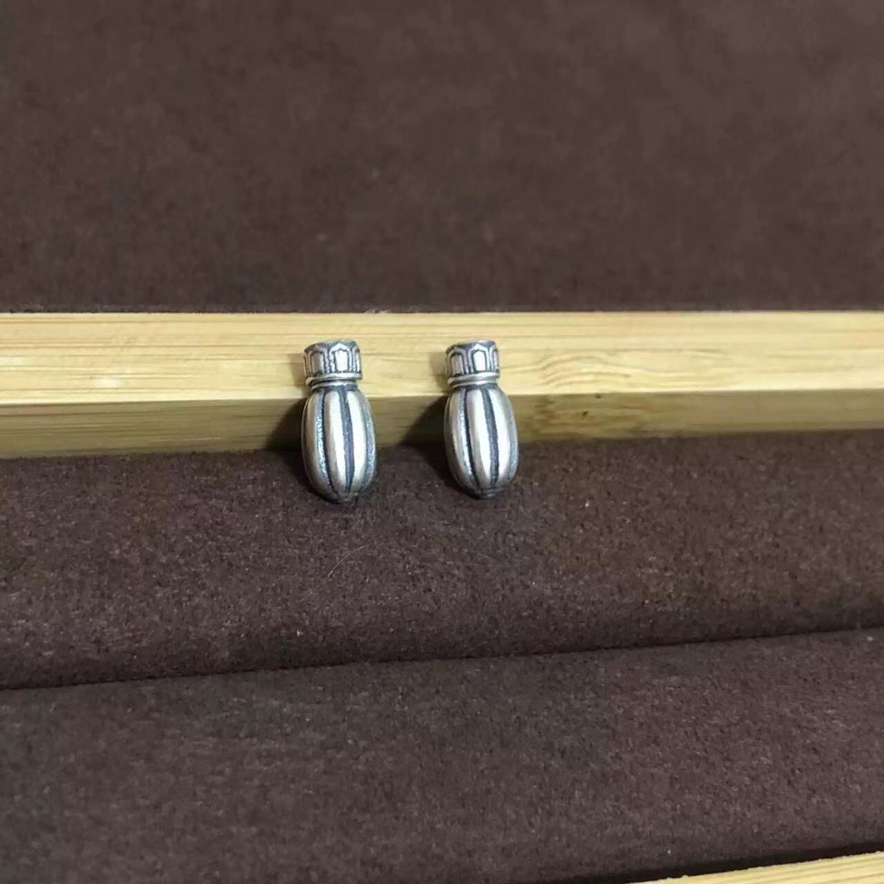 s925纯银南瓜弟子珠文玩珠串尾束配件diy108佛珠念珠百香籽收尾珠