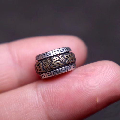 s925纯银六字真言隔珠镶嵌黄铜腰珠108佛珠念珠猴头椰蒂珠串配件