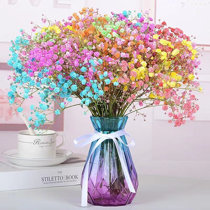 含花瓶满天星鲜花干花花束小束粉色真花客厅摆件家居装饰家庭插花