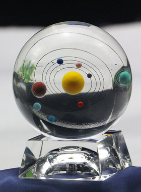 生日礼物摆件女生男生创意3D水晶太阳系八大行星水晶球家居摆件