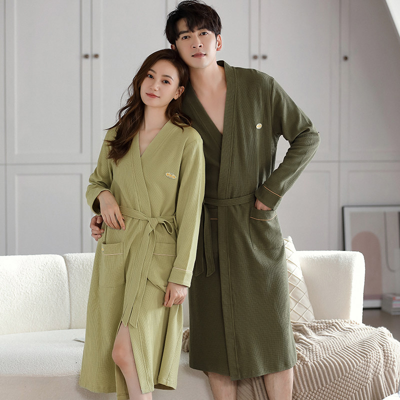情侣睡袍女春秋款长袖纯棉浴袍睡衣秋季长款浴衣男士全棉日式晨袍