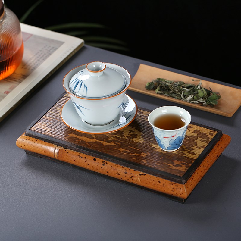 竹柒阁新中式手工老料小茶台茶台梅妃茶盘紫光檀干泡台壶承茶托盘