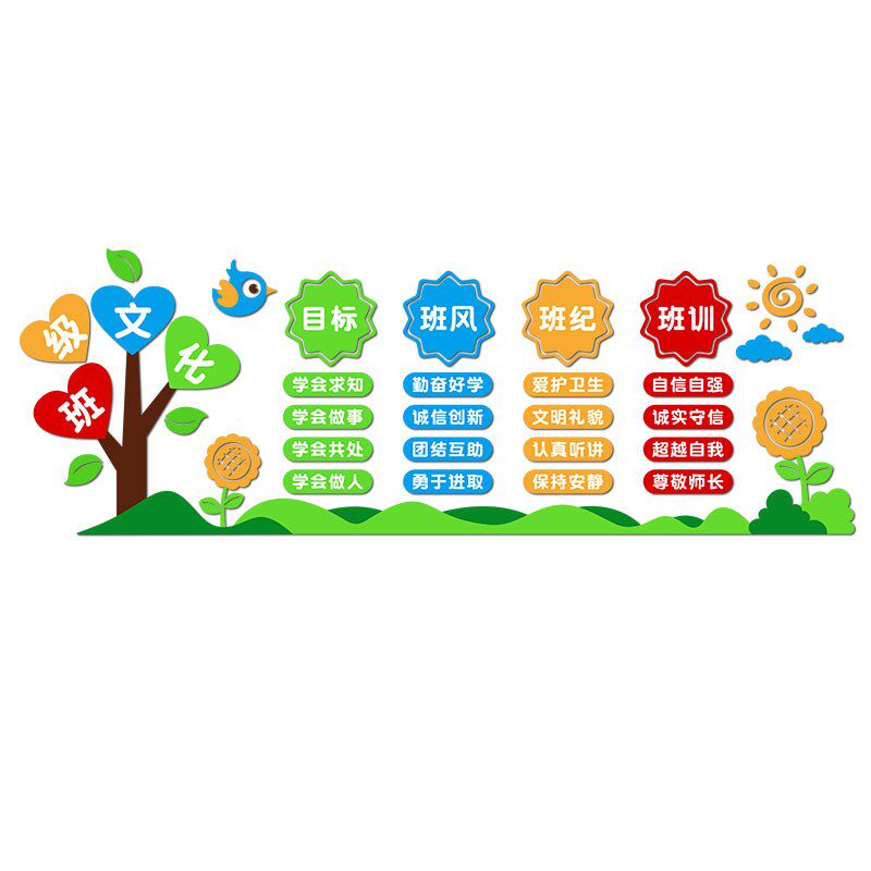中小学班级公约文化墙布置教室装饰班风班规班训学习励志标语墙贴