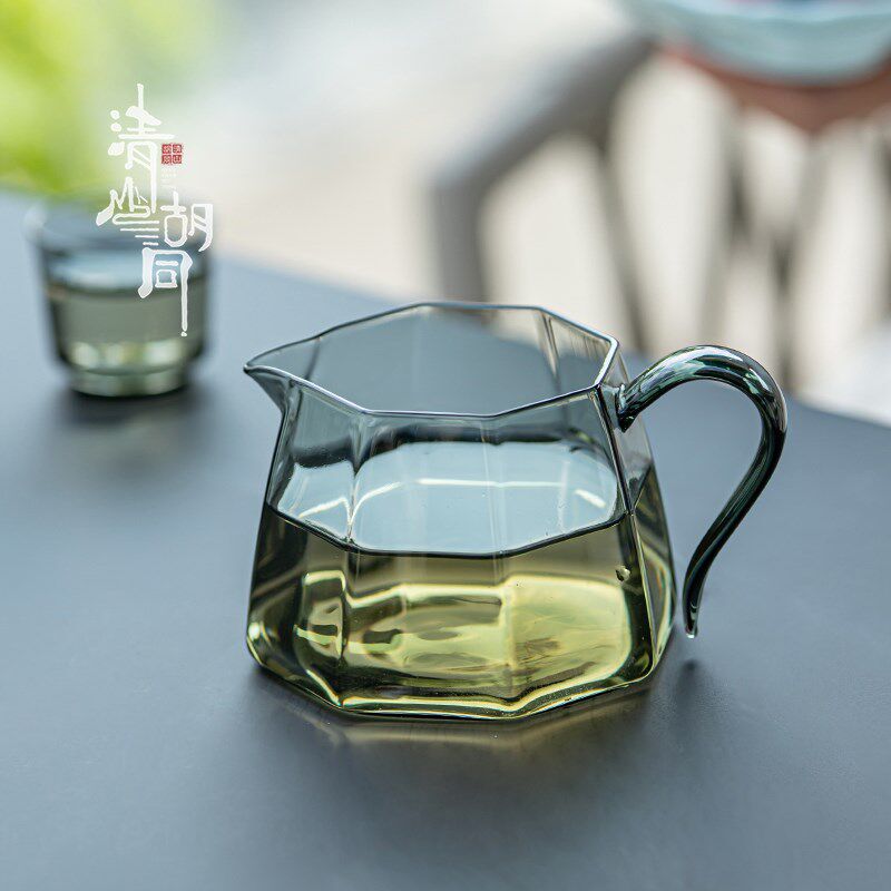 中式带手把公道杯八角茶海耐热高硼硅玻璃公杯大容量茶具分茶器