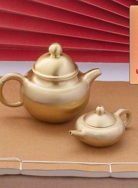 黄铜小茶壶摆件迷你小铜壶可爱小壶手把铜小壶茶道创意茶宠玲珑壶