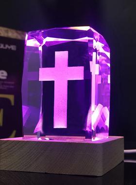 水晶单十字架工艺品家居摆件 欧式酒柜小夜灯送家人朋友结婚礼物