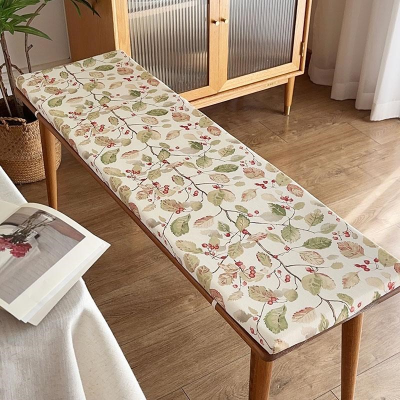 岛于坐垫美式植物印花长条椅垫座垫海绵垫实木板凳鞋凳飘窗垫定制