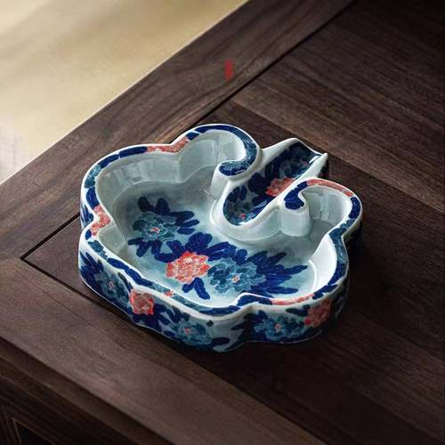 敦煌复古烟灰缸办公室待客人家用烟灰缸高档新中式陶瓷青花烟灰缸