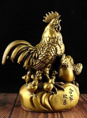 全铜鸡摆件全家福鸡母鸡玄关装饰品公鸡新中式送礼工艺品新居礼品