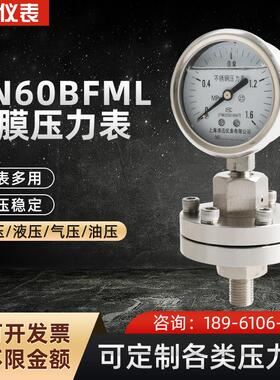 YN60BFML螺纹对夹式防腐蚀隔膜压力表316L膜片整体不锈钢0-1.6MPA