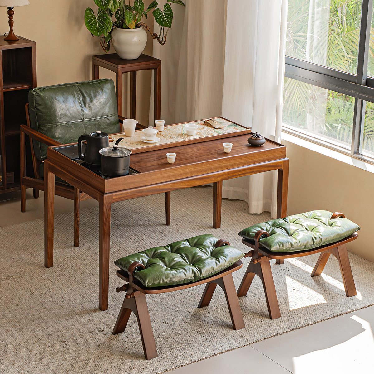 2026新款乌金木阳台茶桌客厅书房新中式茶桌椅一体法式风家用茶台