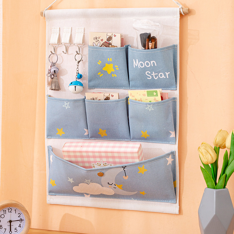 门后收纳挂袋@花开富贵墙挂式宿舍床上布艺手机袋浴室壁挂置物袋
