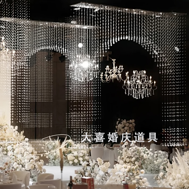 水晶珠串拱门婚礼布置用品婚庆道具路引舞台场景装饰新款菠萝珠帘