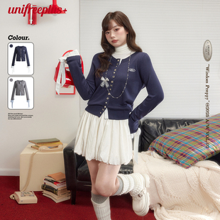 撞色学院风开衫 韩系假两件针织衫 UNIFREEPLUS大码 上衣 25年秋