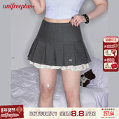 UNIFREEPLUS大码 明星同款 假两件短裙女日系jk学院风半身裙