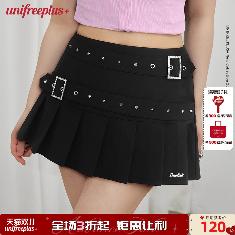 UNIFREEPLUS大码低腰百褶短裙