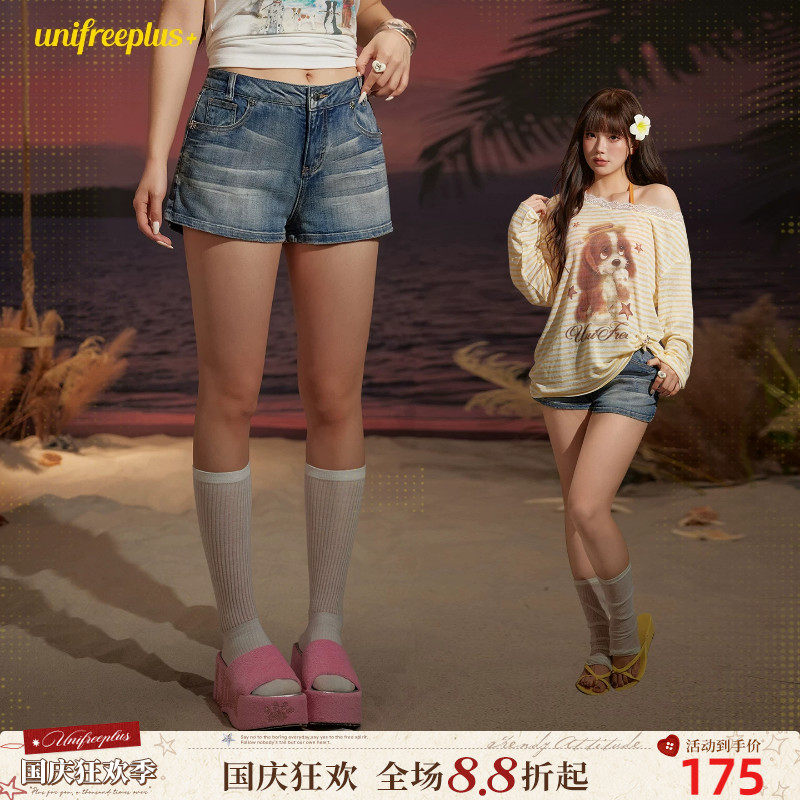 UNIFREEPLUS大码复古牛仔短裤图片