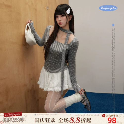 UNIFREEPLUS大码波点少女长袖T恤