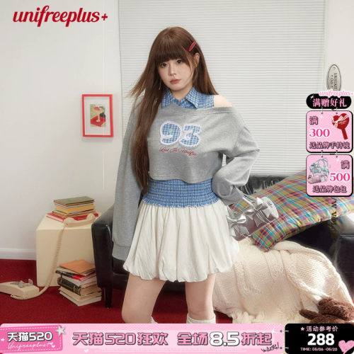 UNIFREEPLUS大码斜肩长袖卫衣