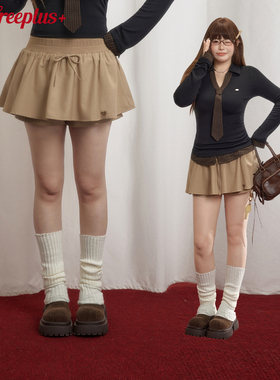 UNIFREEPLUS大码低腰miu系半身裙女学院风假两件显瘦蓬蓬西装裤裙