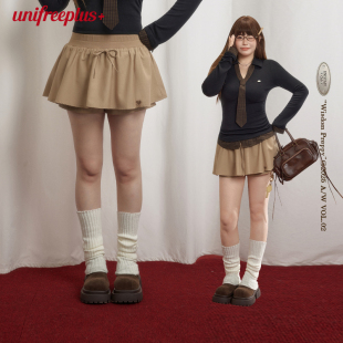 裙 裤 UNIFREEPLUS大码 低腰miu系半身裙女学院风假两件显瘦蓬蓬西装