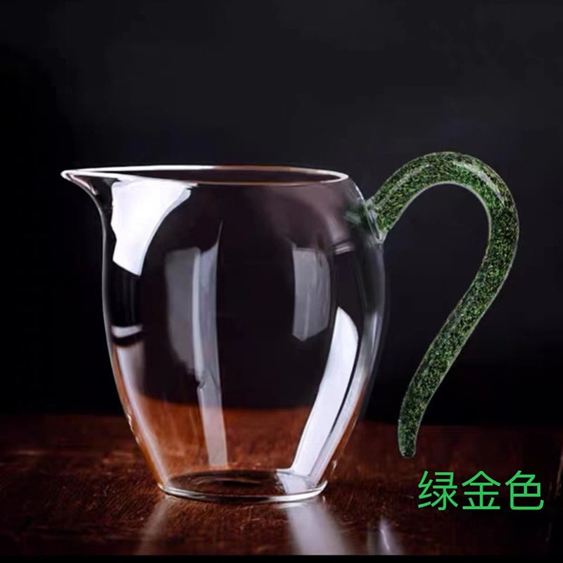 炫彩色把手鹰嘴公道杯 家用高硼硅玻璃茶海分茶器 透明玻璃匀杯