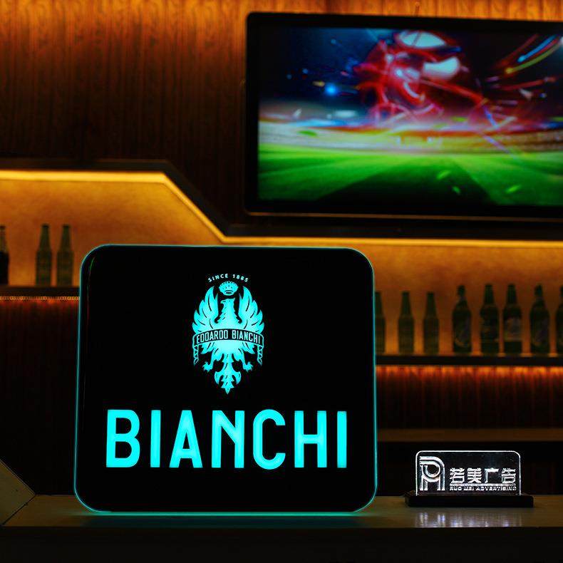酒吧桌面发光广告灯箱BIANCHI双面室内展示广告发光灯箱