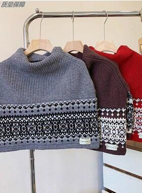 费尔岛高领针织披肩女秋冬季斗篷高级感叠穿保暖围脖外搭灰色围巾