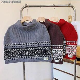 费尔岛高领针织披肩女秋冬季斗篷高级感叠穿保暖围脖外搭灰色围巾