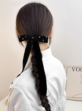 【3件8折】黑色蝴蝶结顶夹丝绒弹簧夹发夹高级感后脑勺半扎发发饰