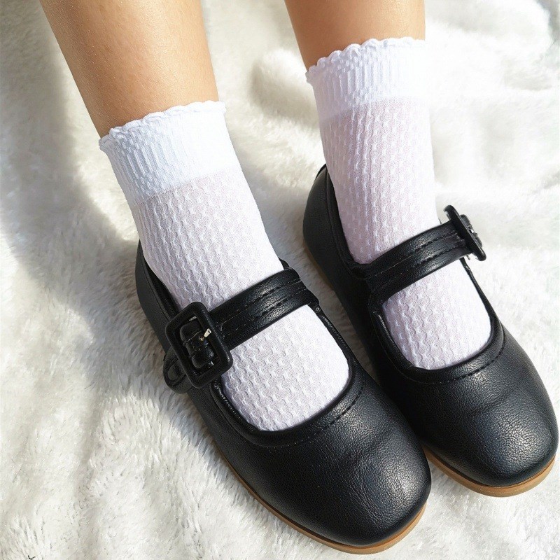 20双装儿童纯白色丝袜短男女童天鹅绒春K夏薄款花边小孩舞蹈短袜