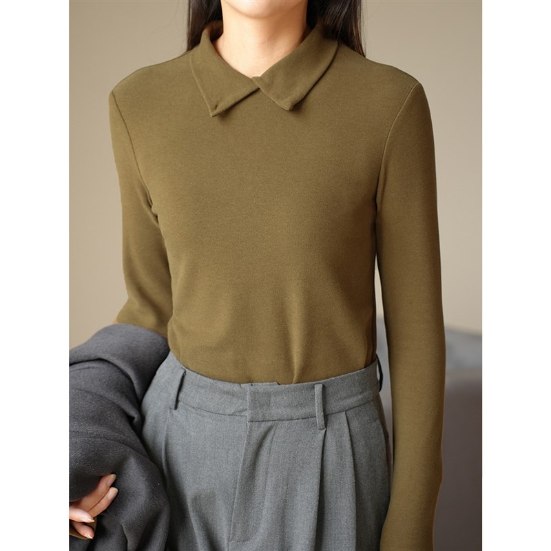 300G暖绒 女士翻领长袖内搭衣 纯D色保暖上衣 秋冬款女装 山东网