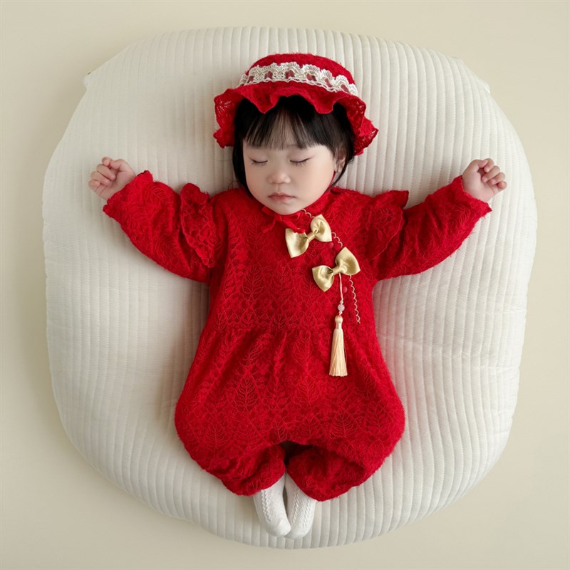 喜庆婴儿连体g衣秋冬装加绒加厚中国风旗袍满月百天周岁礼服拜年