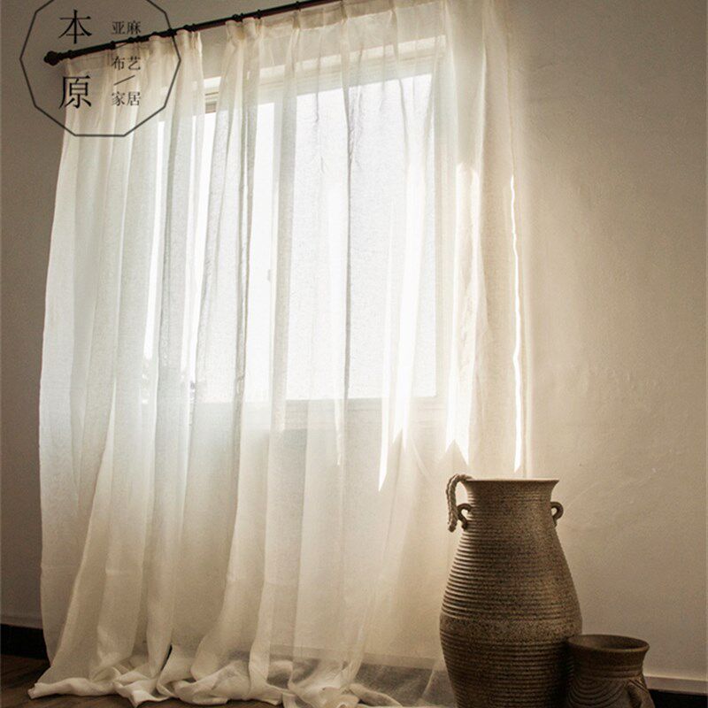纯亚麻窗帘 本白色亚麻纱亚麻纱帘 法式阳光P房客厅落地无甲醛窗