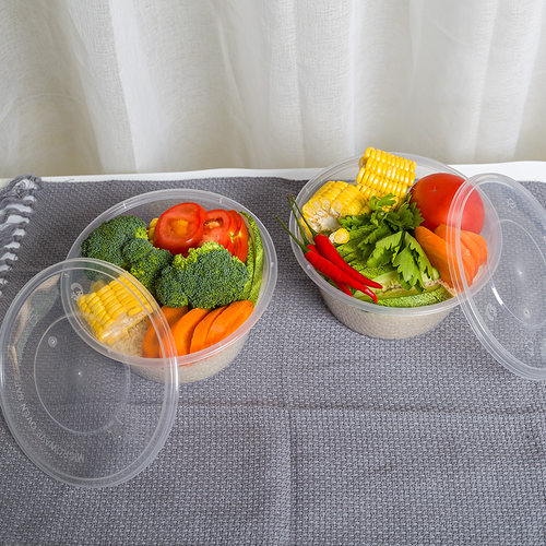 otop圆d形一次性餐盒塑料餐具透明加厚外卖快餐打包盒小汤碗带盖