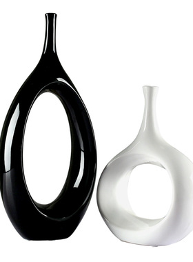 创意陶瓷家居装饰个性摆件工艺品客厅酒柜玄关抽象椭Z圆花瓶摆件