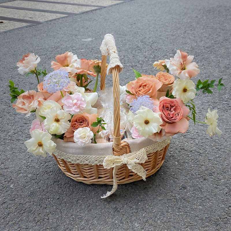 满月礼品手提花篮闺蜜月子鸡w蛋篮插花鲜花藤编海草编织野餐水果
