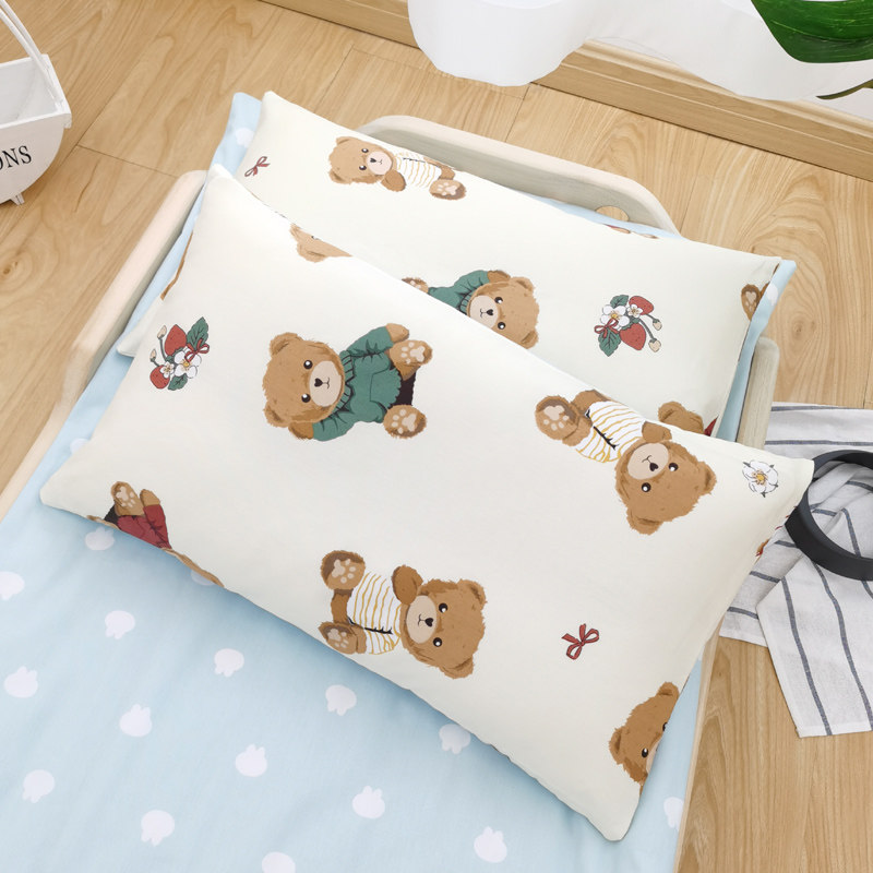 A类60S长绒棉儿童枕套可爱卡通印花宝I宝幼儿园专用纯棉枕头套一