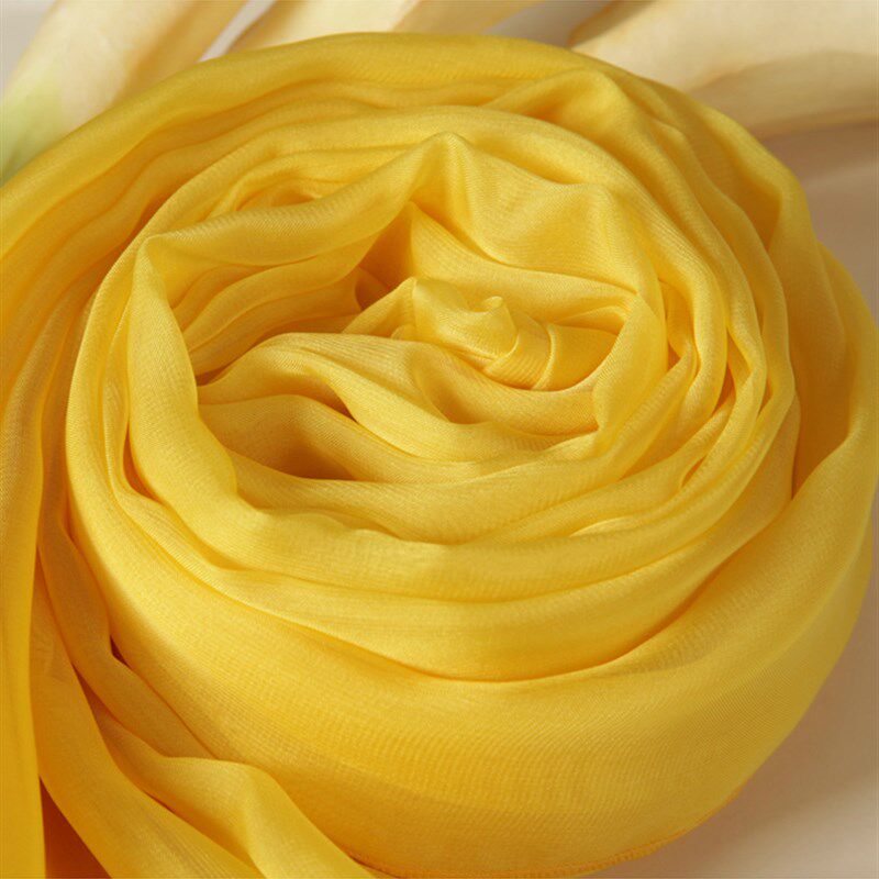 纯色真丝围巾女款百搭纱巾丝巾春夏季网J红薄款披肩鹅黄色长款围