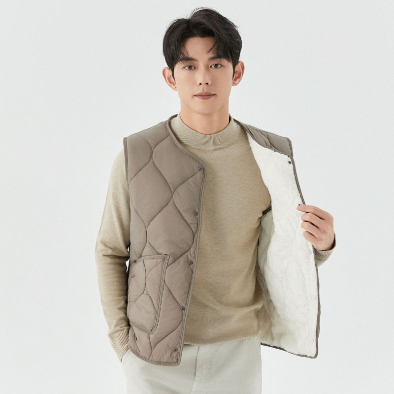 羊羔绒秋冬新款羽绒棉男马甲保暖背心防寒加绒Q加厚青年中老年马