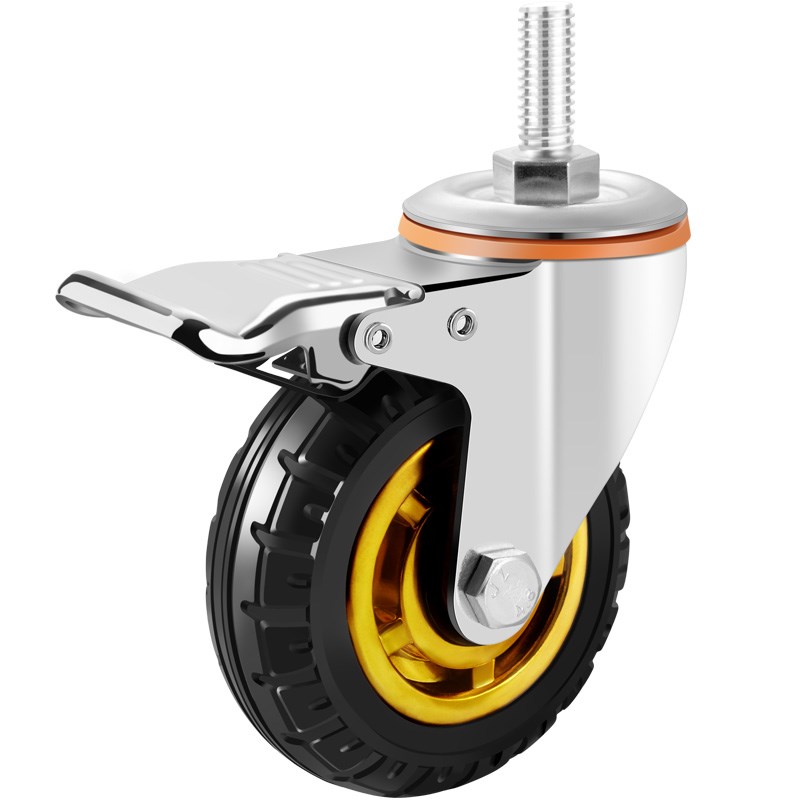 丝杆万向轮3寸4寸5寸静音橡胶脚轮加长Dm10m12m16双轴承耐磨手推