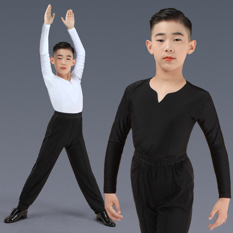 拉丁舞服b服装套装男孩男款男童练功服儿童男比赛舞蹈裤子上衣秋