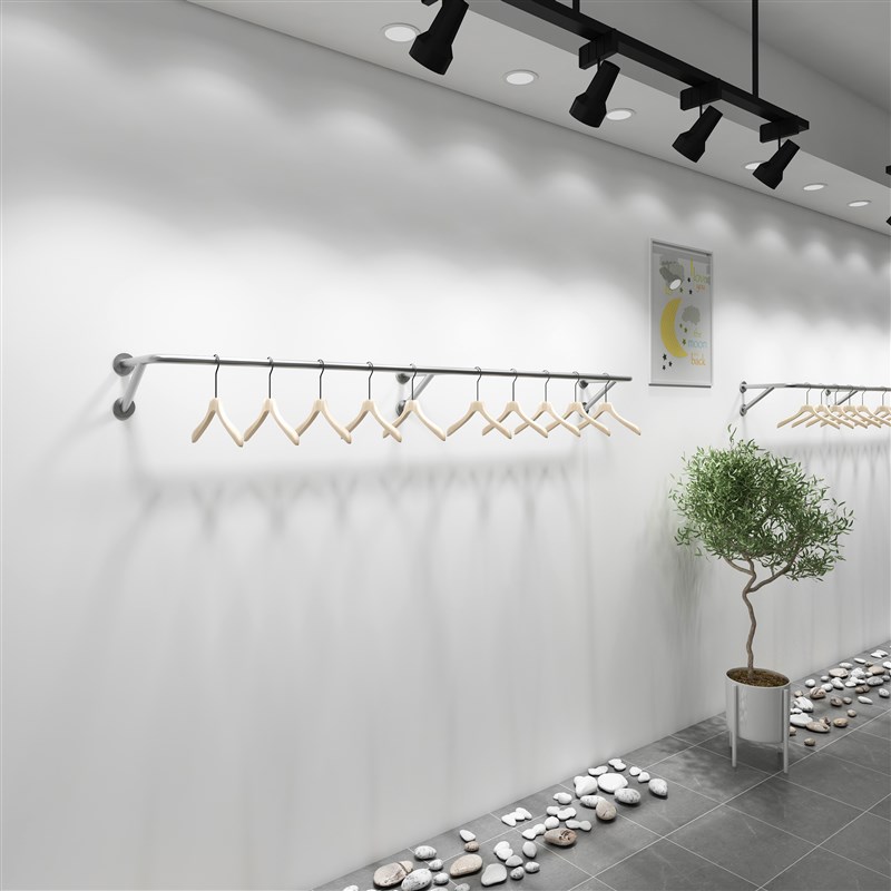 女装店货架服装店展示架不锈钢上墙E壁挂式挂衣架童装店陈列架银