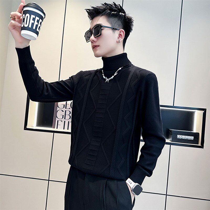 男士高领毛衣黑色打底衫长袖内搭卫生衣2023新P款秋冬季上衣针织