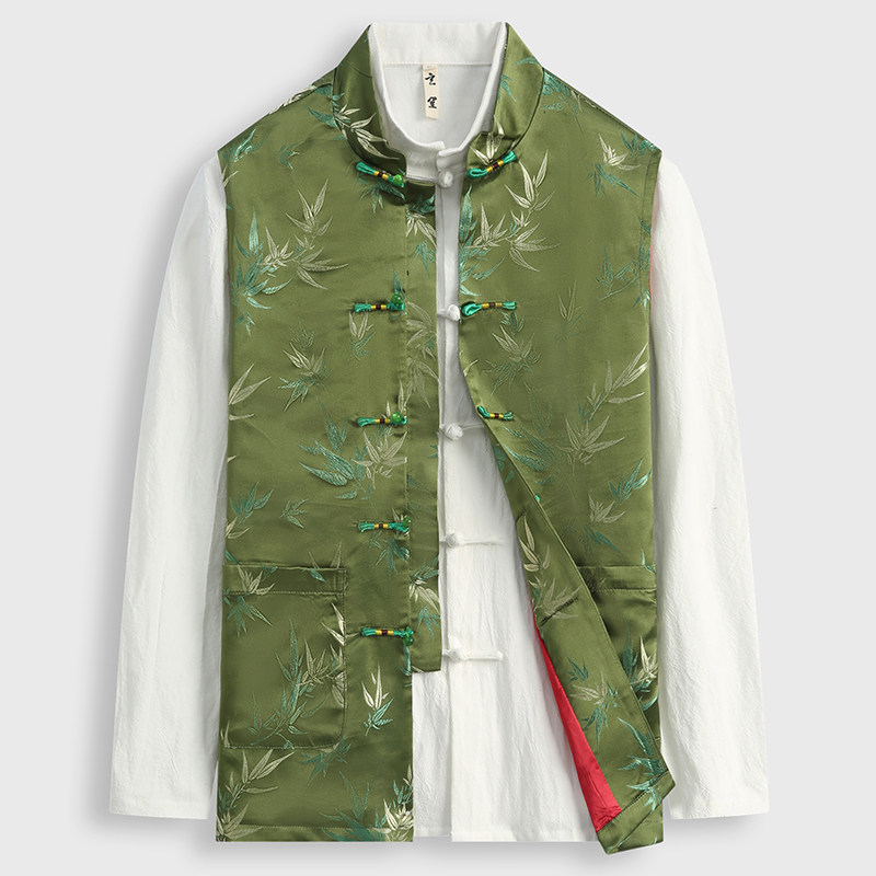 夏季唐装男薄款无袖m坎肩男士宽松国潮印花背心马褂中国风男装马